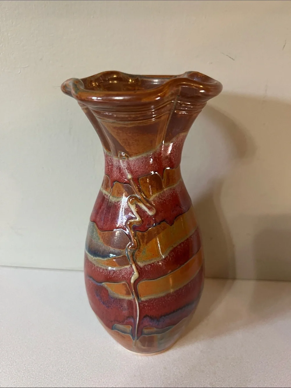 Artisan Red and Gold Glaze Decorative Southwestern artsy Vase -hand crafted OOAK